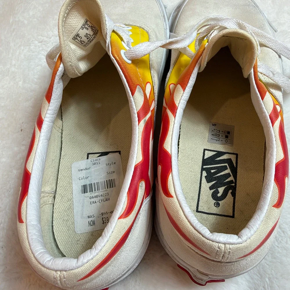 Vans Era Flame Cream White Yellow Red Suede Canvas Sneakers Mens 7.5 Womens 9